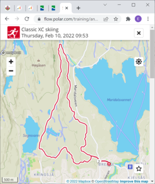 Bilde er et kartutsnitt som viser løypen til Ski- og Skiskyttermerket er